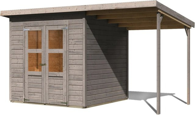 Karibu Gartenhaus Vellinge mit Anbaudach in Grau, Massivholz aus nordischer Fichte, B/T/H: 219 x 208 x 210 cm - Bild 1