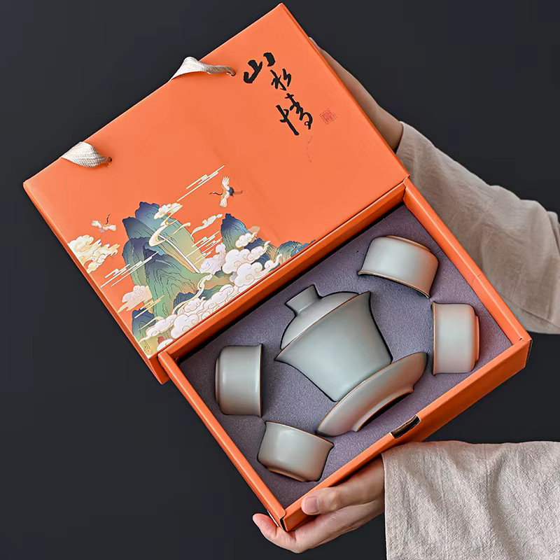 Chinesisches Gongfu Tee-Set aus Keramik mit Teekanne und Tassen inklusive Geschenkbox für deine Tee-Zeremonie zu Hause oder im Büro - Bild 3
