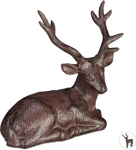 Relaxdays Hirschfigur aus Gusseisen in Dunkelbraun im Landhaus Stil, B/T/H: 15 x 14,5 x 8,5 cm - Bild 1