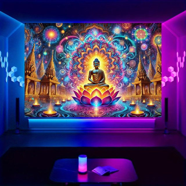 VIKAMA Mandala-Buddha Wandteppich mit Lotus-Motiv in Multicolour für Meditationsräume und Yoga-Studios - Bild 1