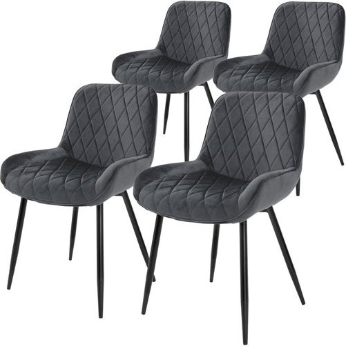 ML-Design 4er Set Esszimmerstühle mit Armlehnen aus Anthrazit Samt und Rauten-Steppung sowie Stahlbeinen, B/T/H: 54 x 62 x 84 cm - Bild 1