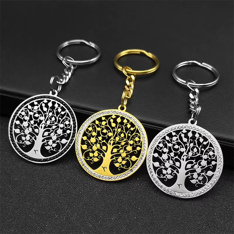 AFAWA Anhänger Baum des Lebens, Edelstahl, Goldfarbe, Strass, Unisex - Bild 2