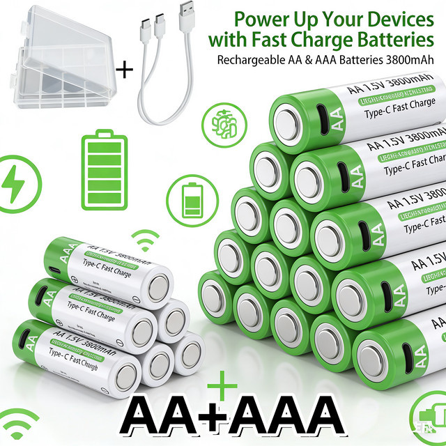 NDNNAS Wiederaufladbare Lithium-Ionen-Batterien Typ-C AAA in Grün - Bild 1