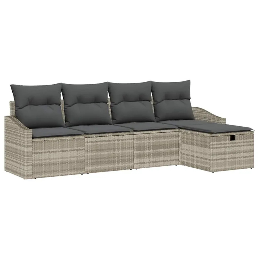 vidaXL Garten-Sofa-Set aus Polyrattan in Hellgrau mit 5-teiliger Polsterung und Ottoman in L-Form - Bild 2