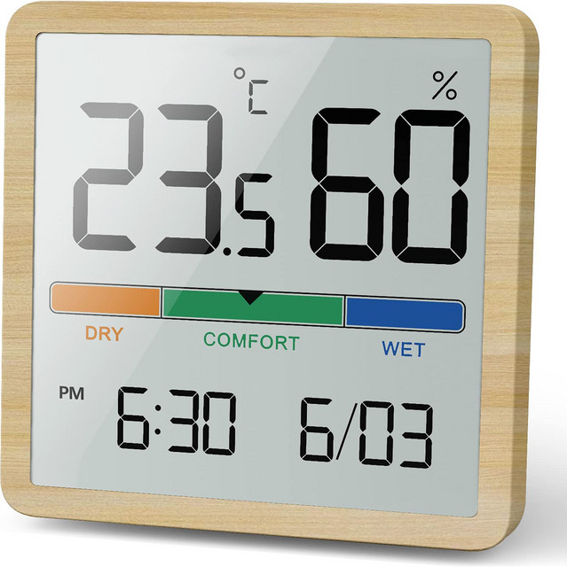 VOCOO LCD Digitaluhr mit Hygrothermograph als Innenthermometer und Hygrometer in Beige - Bild 1