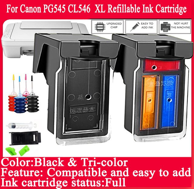 Nachfüllbare Tintenpatronen PG545XL und CL546 Schwarz Kompatibel mit Canon Pixma IP2800 IP2850 MG2400 MX490 MX494 Druckern - Bild 1