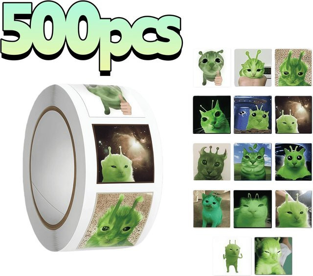 500 Stück Lustige Alien-Katzen-Aufkleber von Binchi Outdoor Product in Mehrfarbig für DIY-Tagebuch und Geschenkverzierung - Bild 1