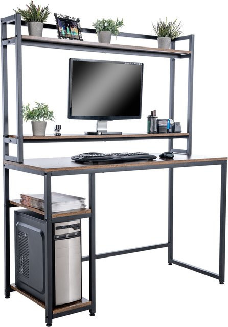 CLP Schreibtisch Billings Computertisch im Industrial Look mit Regal und Staufächern in Braun - Bild 1