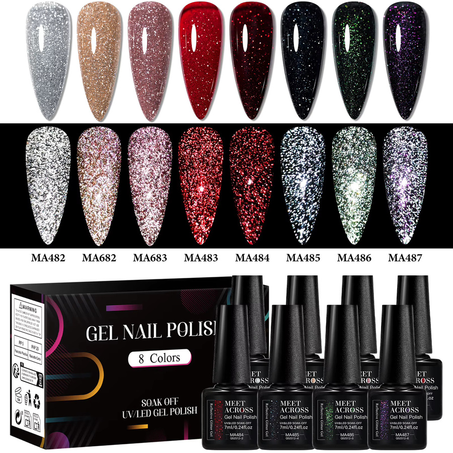 MEET ACROSS Gel Nagellack Set, 8 Stück, fluoreszierend, glänzend - Bild 2
