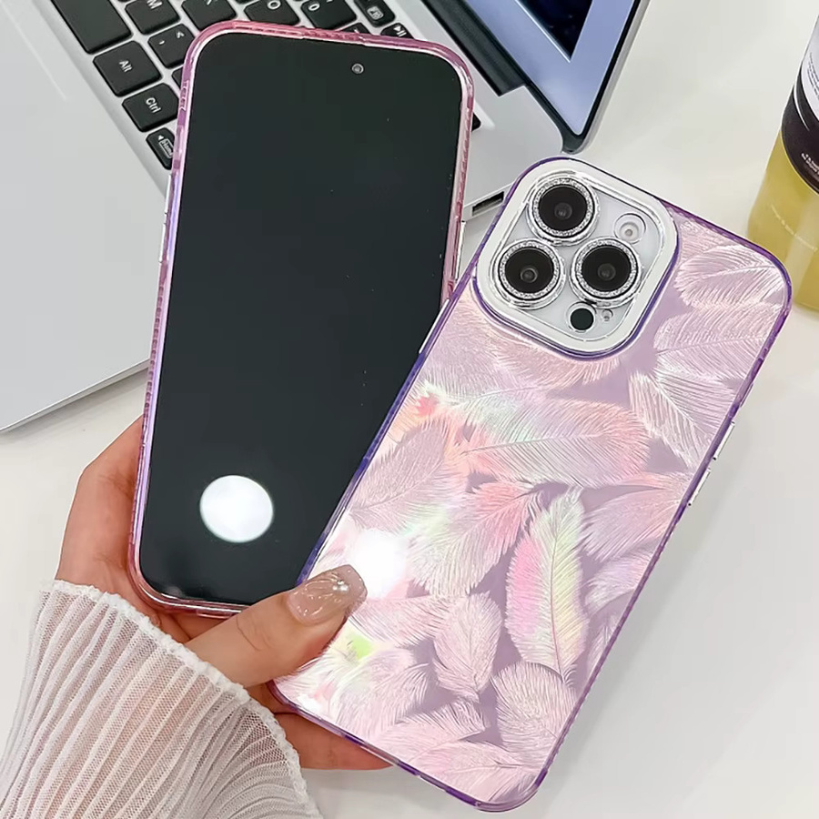 Bunte glänzende Feder Schutzhülle für Samsung Galaxy S25 Ultra S24 Plus S23 A56 A55 A36 A35 A25 A26 A17 in Multicolour - Bild 2