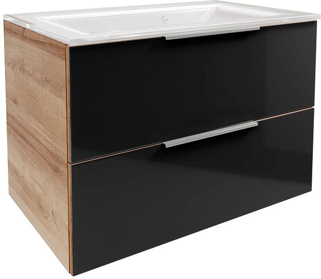Fackelmann Badmöbel-Set B.Brillant Waschplatz mit Glaswaschtisch und Unterschrank in Asteiche und Anthrazit, B/T/H: 80 x 54,2 x 48,9 cm - Bild 1