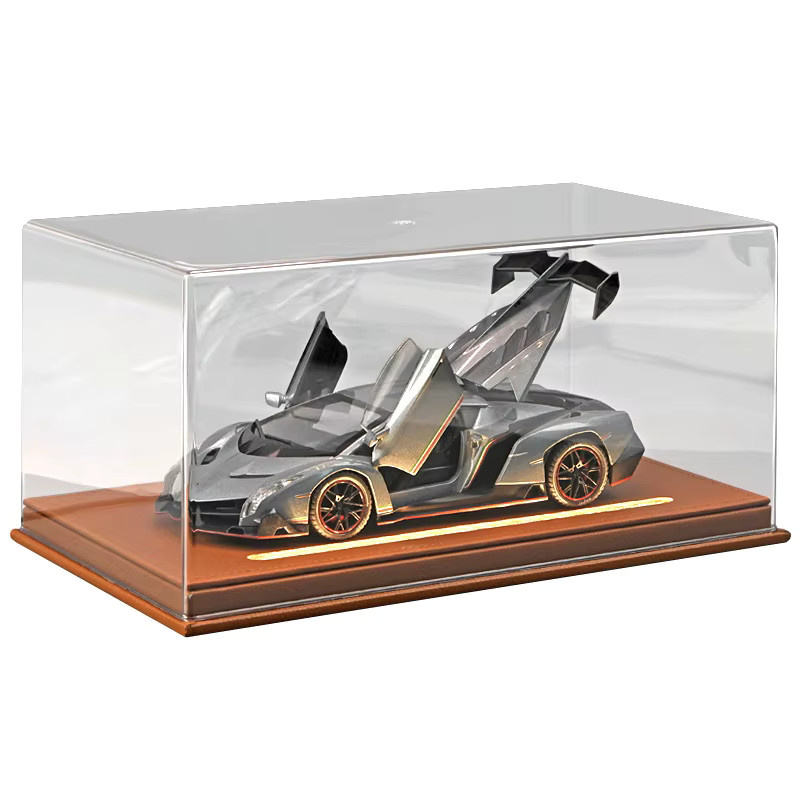 WELLY Acryl-Displaybox mit Licht für 1:24 Automodelle, transparent/schwarz, staubdichte Aufbewahrungsbox für Autosammlungen und Ornamente - Bild 5