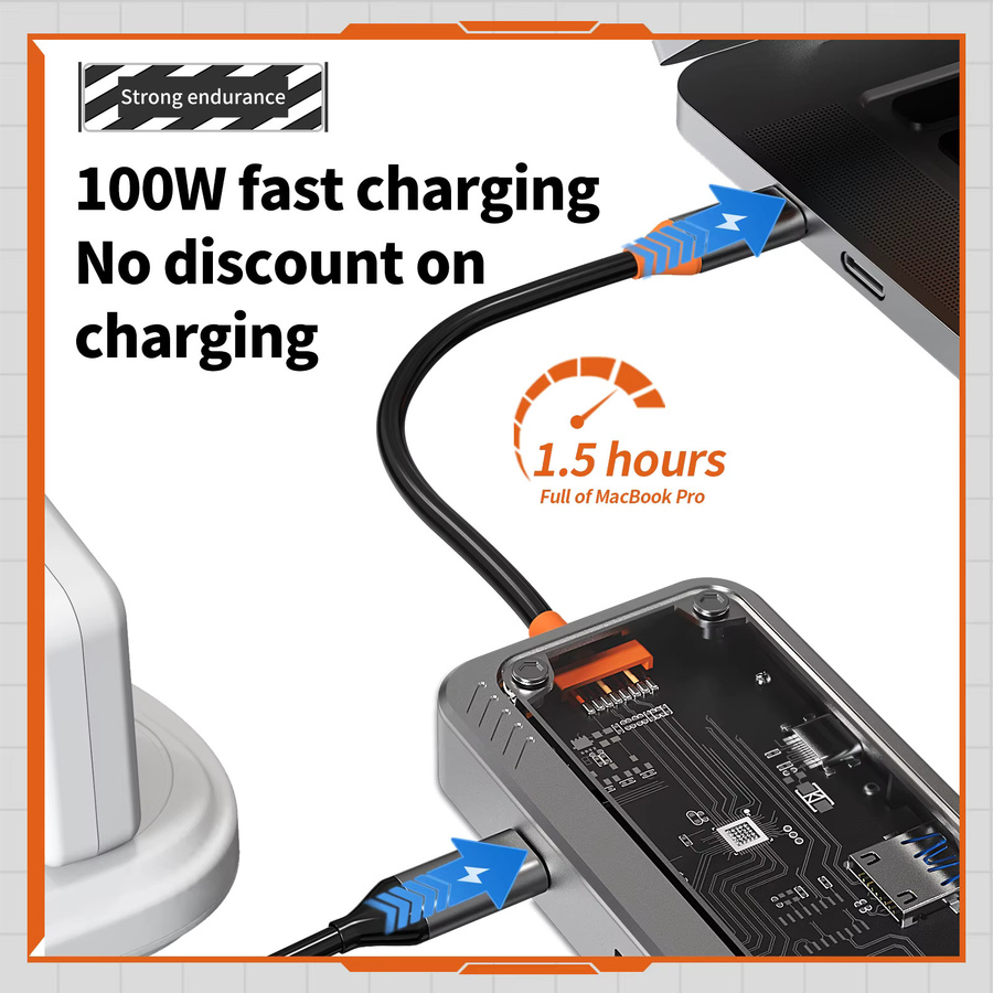 Basix 8in1 USB C Hub mit Ethernet Port und PD 100W Ladung in Grau - Bild 5