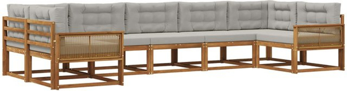 Modernes 7-teiliges Outdoor-Sofagarnitur Loungemöbel Set von vidaXL aus Akazie mit Kissen in Natur und Hellgrau - Bild 1
