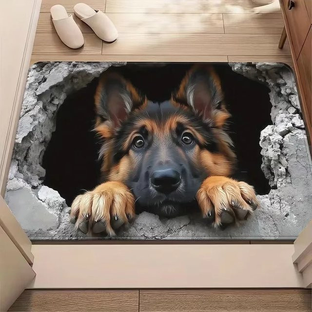 VIKAMA 3D-Fußmatte mit Deutsche Schäferhund Motiv, rutschfest und waschbar, bunte Willkommensmatte für deine Haustür - Bild 1