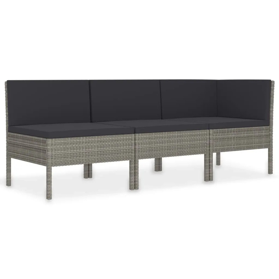 vidaXL 3-tlg Garten-Lounge-Set L-Form aus Poly Rattan in Grau/Anthrazit mit wetterfesten Auflagen und Gestell aus pulverbeschichtetem Stahl - Bild 2