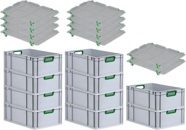 PROREGAL Spar Set 10x Eurobox Nextgen Color in Grün mit Auflagedeckel und Schiebeschnappverschlüssen, H x B x T: 22 x 40 x 60 cm - Bild 1