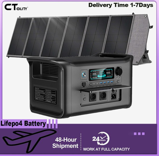 CTOLITY AP1000 Mobile Powerstation Solargenerator mit 1800W und 200W Solarpanels, LiFePO4-Batterie, Schwarz - Bild 1