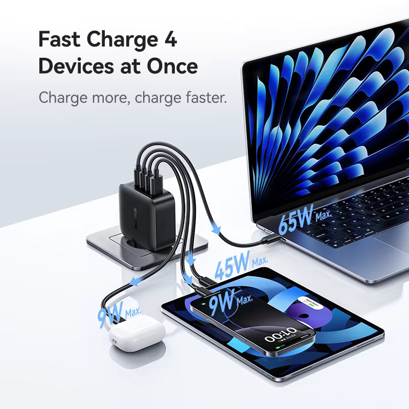 Baseus 140 W GaN USB-C Schnellladegerät mit PD für MacBook, Tablet und Smartphone in Schwarz - Bild 4