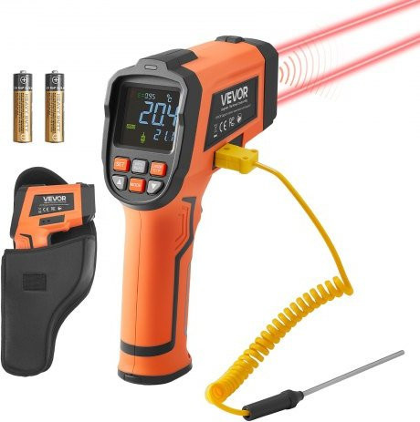 VEVOR Infrarot Thermometer mit Dual-Laser und K-Typ Thermoelement, Digitales IR-Temperaturmessgerät für Industrie und Kochen, Orange - Bild 1