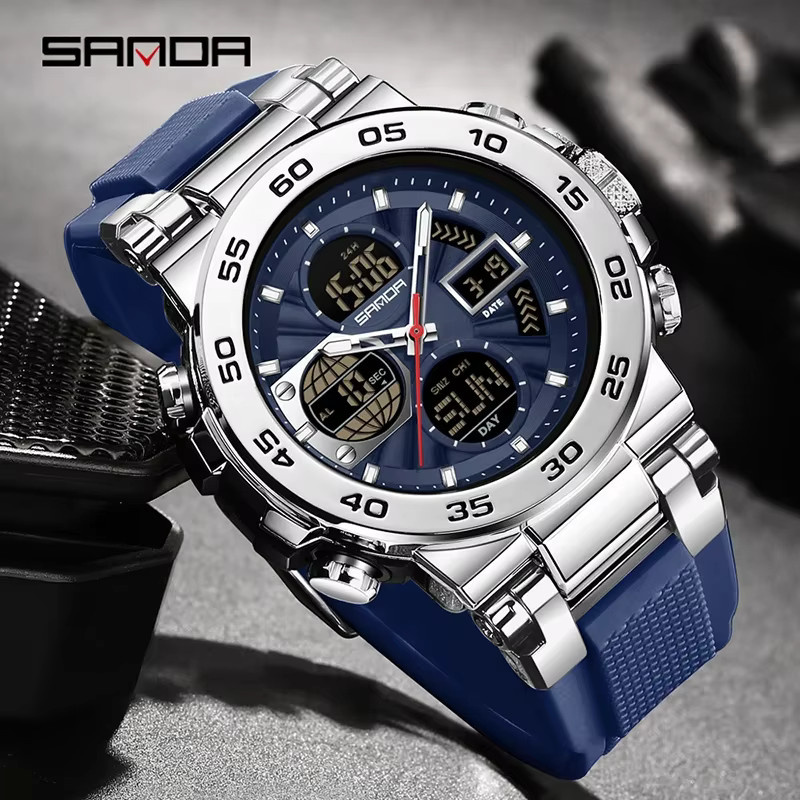 SANDA Digitaluhr, Quarz, Silikon, Herren, 5 ATM, Silber - Bild 2