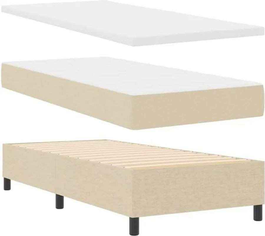 vidaXL Boxspringbett mit Matratze und Kopfteil in Beige aus Stoff, B/T/H: 90 x 190 x 128 cm - Bild 1
