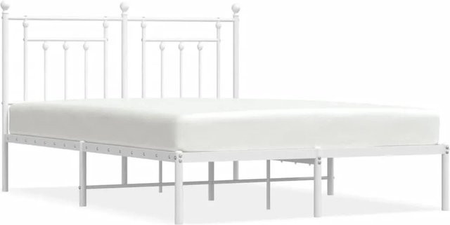 vidaXL Bettgestell aus Metall mit Kopfteil in Weiß, klassisches Design, B/T/H: 140 x 190 x 146 cm - Bild 1