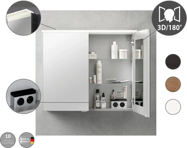 Fackelmann Spiegelschrank b.perfekt in Eiche mit Softclose-Türen, integrierter LED-Beleuchtung und Steckdose für den Rasierer, B/H/T: 80 x 69 x 23,1 cm - Bild 1