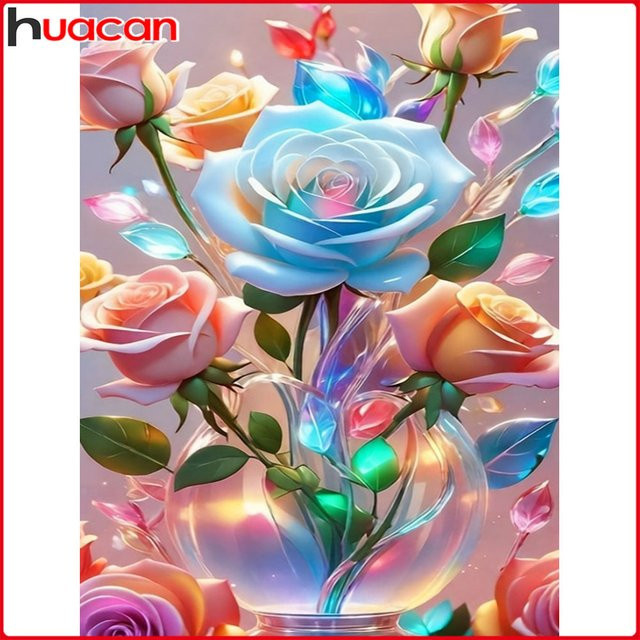 Huacan Diamantmalerei Rosenvase als Diamantmosaik-Komplettset mit floralem Design in Multicolour, B/H: 30 x 20 cm - Bild 1