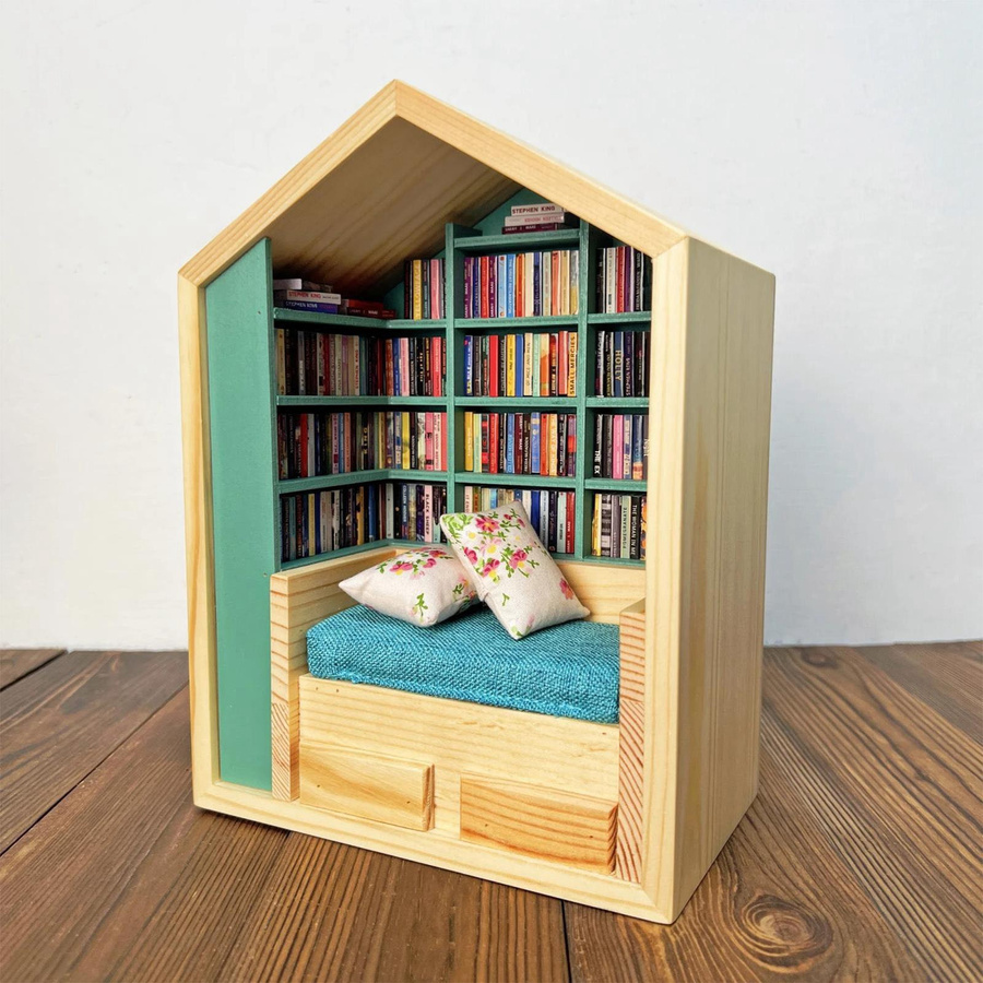 Tooarts Dekoratives Bücherregal Ornament aus Holz mit floralem Design in Mehrfarbig - Bild 3