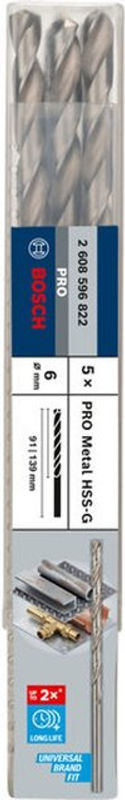 Bosch HSS Metall-Spiralbohrer geschliffen DIN 340 in Schwarz und Silber, Durchmesser: 6 mm, Gesamtlänge: 139 mm, Tiefe: 91 mm - Bild 2