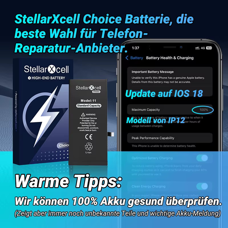 StellarXcell Choice Akku für iPhone 11 12 13 14 15 mini Plus Pro Max in Schwarz mit Standard-Kapazität und Standard-Qualität - Bild 4