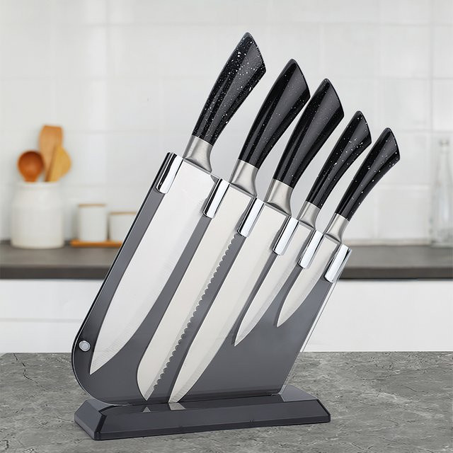 MDHAND 6-teiliges Profi-Küchenmesser Set aus Edelstahl mit Messerblock in Schwarz - Bild 1