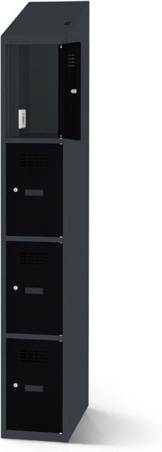 rotstahl Fächerschrank mit Ladefunktion und 4 Fächern, anthrazitgrauer Korpus und schwarze Türen, B: 30 cm, H: 200 cm - Bild 1