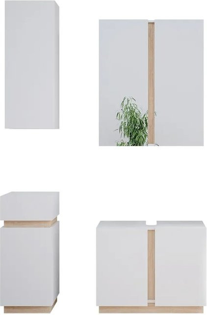 Vicco Badmöbel-Set Gloria in Weiß und Beige, modernes 4-teiliges Set bestehend aus Waschtischunterschrank, Spiegelschrank, Hochschrank und Seitenschrank - Bild 1