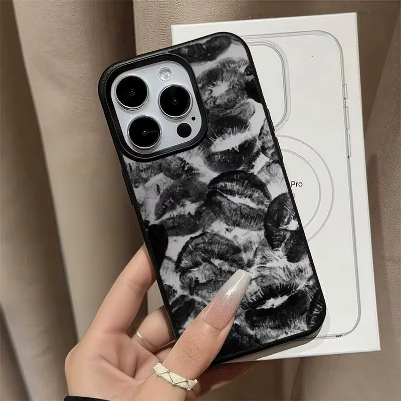 Kreativität Black Lip Print Handyhülle für iPhone 16 15 14 13 12 11 Pro Max Plus und XR Schutz Soft Cover in Schwarz - Bild 5