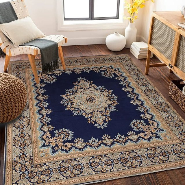 Bohemia Teppiche Retro-Wohnzimmerteppich in Blau, Orientalischer Teppich für Wohnzimmer, Kinderzimmer und Schlafzimmer, Rechteckig und Leicht zu Reinigen - Bild 1