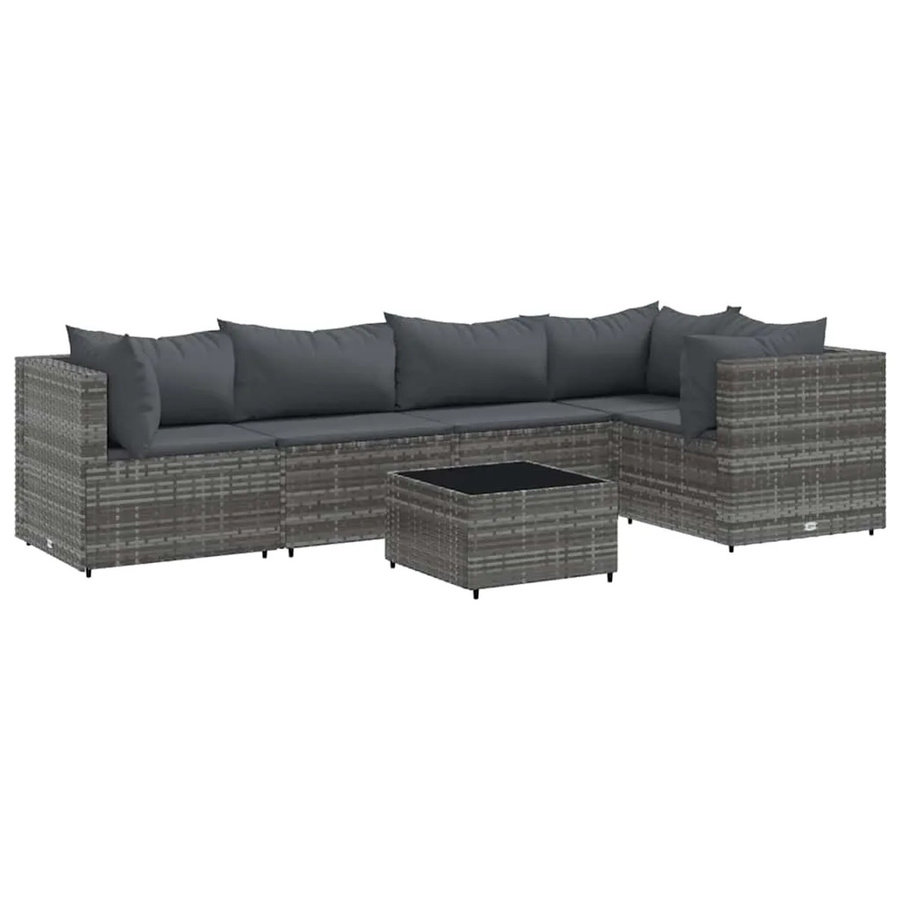 vidaXL 6-teiliges Garten-Lounge-Set aus PE-Rattan in Grau mit Kissen - Bild 2