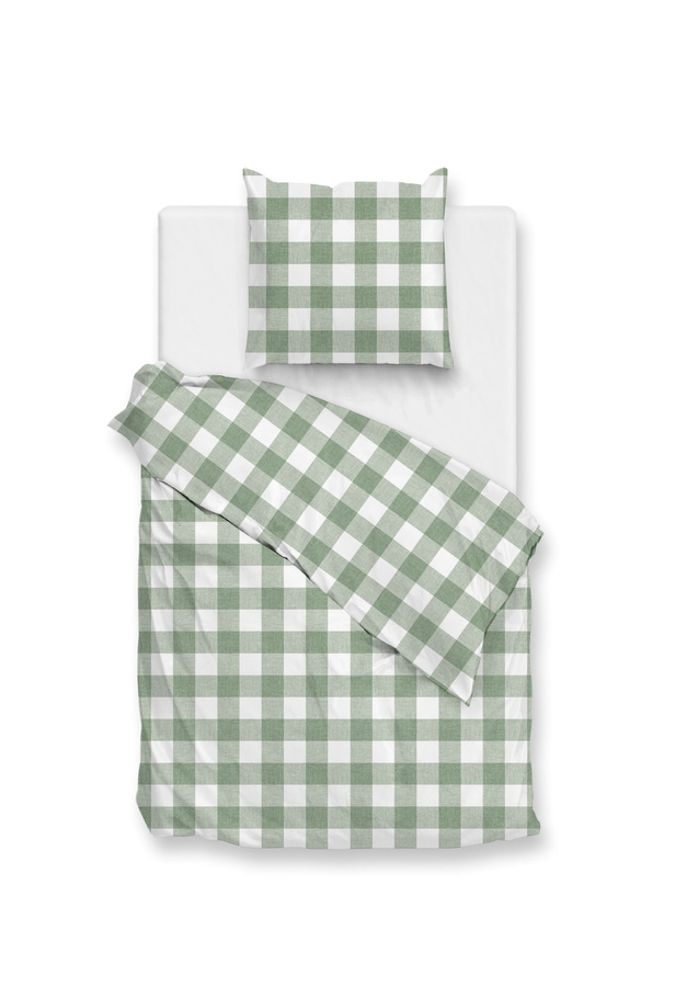 Zo! Home Cotton Bettwäsche Quattro di Lino Moss Green grün weiß kariert, Set aus Bettbezug und Kissenbezug aus Baumwolle, B/T/H: 135 x 200 cm und 80 x 80 cm - Bild 1