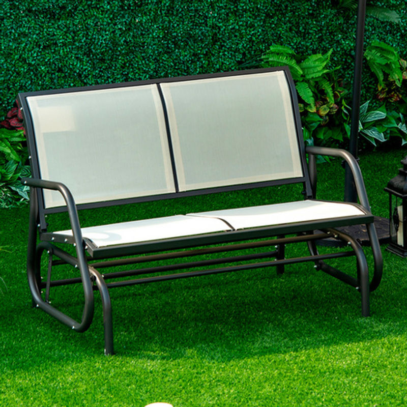 Outsunny Schaukelbank mit Textilene-Netzstoff in Beige und Metallgestell, B/H/L: 120 x 70 x 85 cm - Bild 2