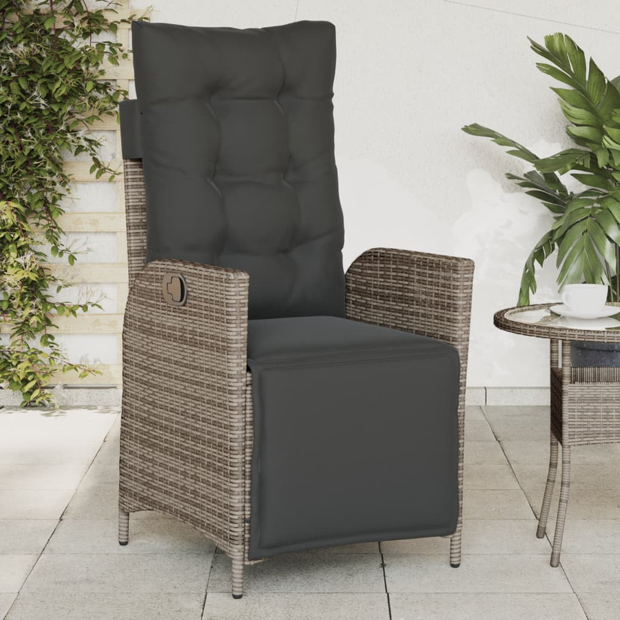 vidaXL Set aus 2 Gartensesseln mit Fußteil aus grauem Polyrattan und UV-beständigen Kissen - Bild 4