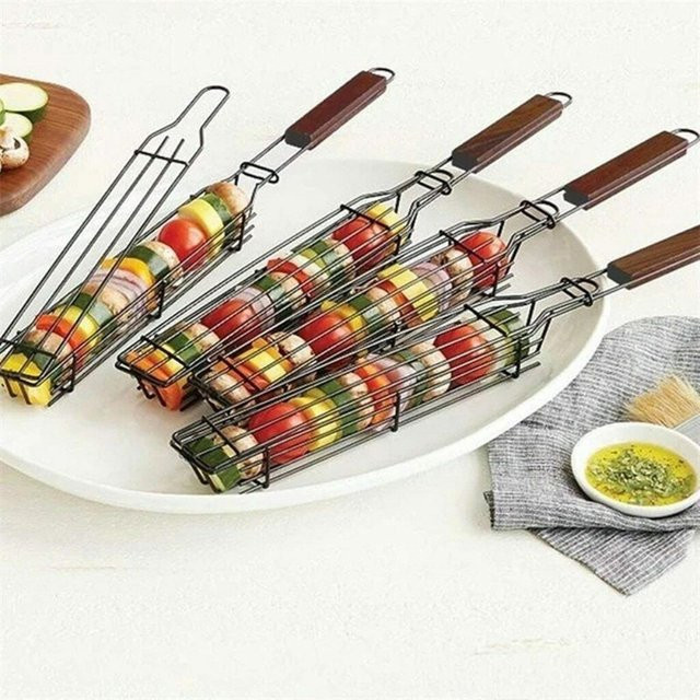 Tragbarer Antihaft-Grillkorb in Schwarz für Camping und Picknick - Bild 1