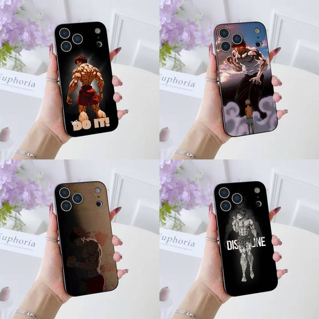H-Hanma Baki Cartoon Handyhülle aus weichem Silikon für iPhone 11 bis iPhone 17 Pro Max Plus Air Mini in Schwarz - Bild 1