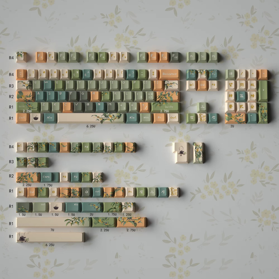 Venit Keys Oolong Tea Theme PBT-Tastenkappen im URE Profile mit Dye-Sub-Verfahren für MX mechanische Tastaturen, Mehrfarbig - Bild 7