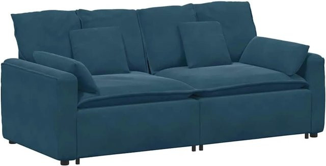 vidaXL Modulares Sofa in Blau mit Samtbezug und Kissen, reversibel und mit Armlehnen - Bild 1