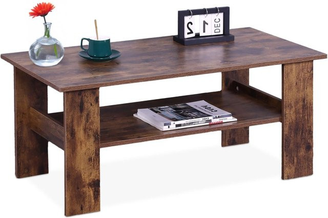 Relaxdays Couchtisch in Holzoptik mit Ablage, modern, braun, B/T/H: 100 x 50 x 43,5 cm - Bild 1