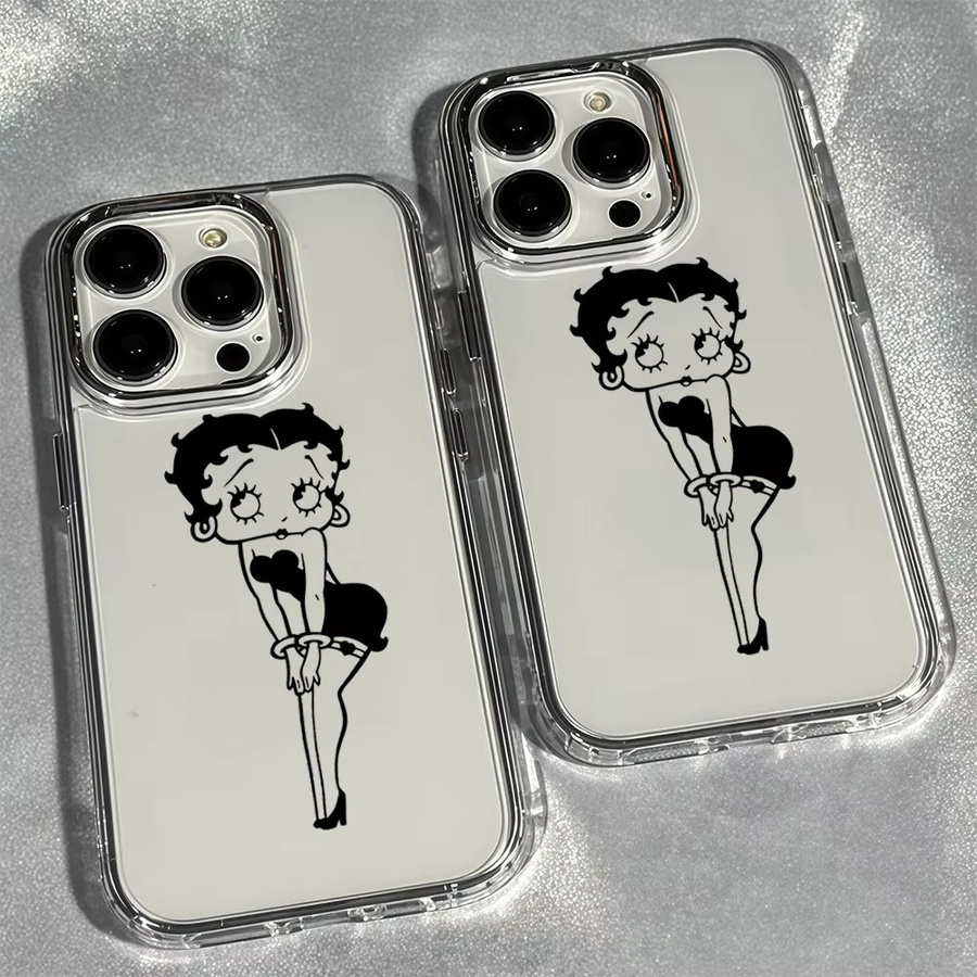 Aurbe Handyhülle B-BettyS mit Boop Charm für iPhone 17 16 15 14 13 12 11 Pro Max 16E, Transparent mit silbernem Linsenrahmen - Bild 2