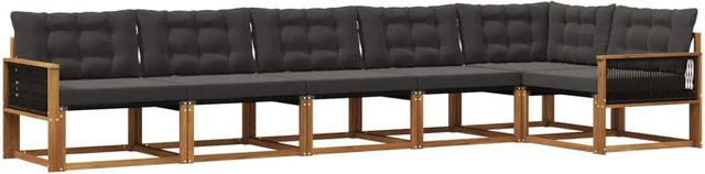 vidaXL Outdoor-Sofagarnitur L-Form aus Akazienholz mit Textilene und 6 Kissen in Schwarz und Natur - Bild 1