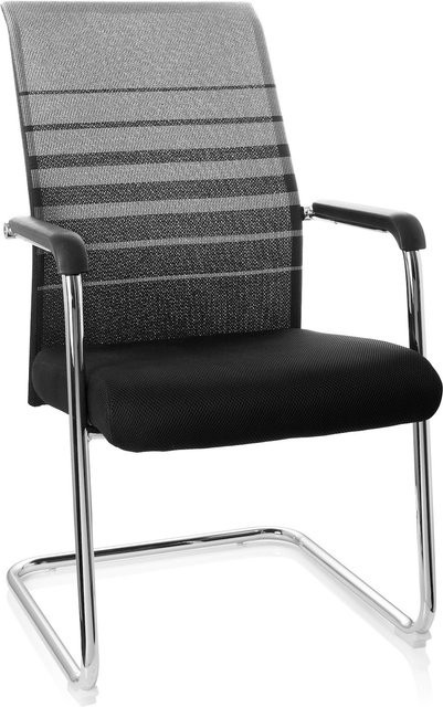 hjh OFFICE Freischwinger FALCONE V mit Armlehnen in Schwarz mit Stoff und Netzstoff im Streifenmuster - Bild 1