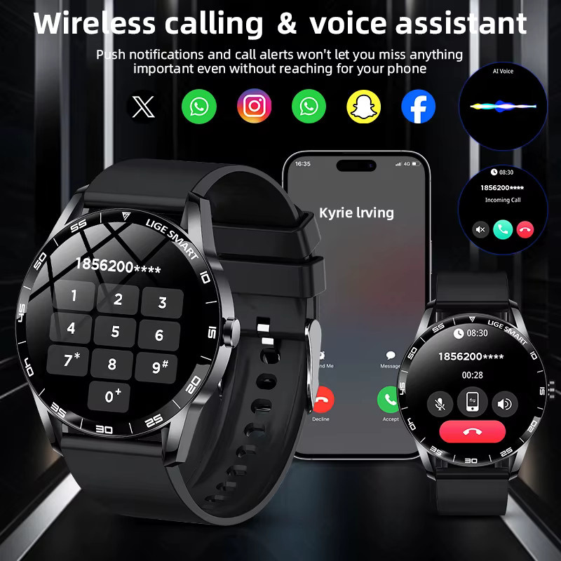 LIGE Smartwatch 2025 mit 1,38 Zoll Display für Männer und Frauen mit Bluetooth Anruffunktion und Benachrichtigungen für Android und iOS in Schwarz und Gold - Bild 2